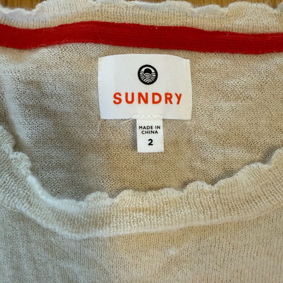 SUNDRY Rainbow Stripe Crew Neck Sweater Wool Cashmere Blend Scallop trim - Picture 6 of 9